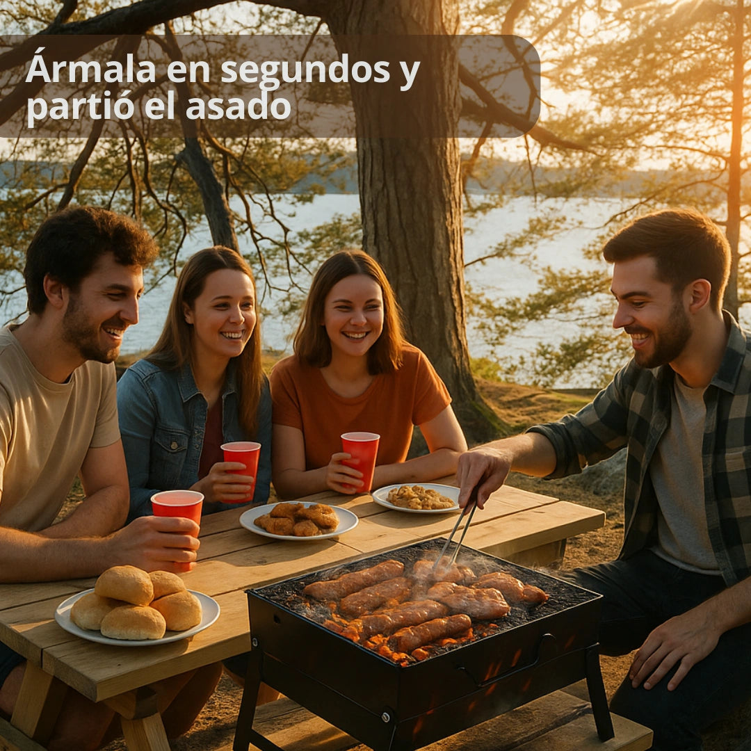 Parrilla Portátil + Kit Parrillero de Regalo - Ármala en segundos y prepara tu asado donde quieras